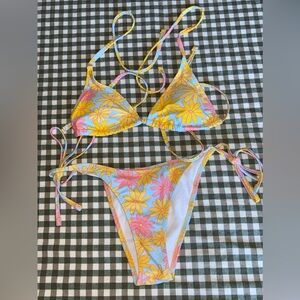 Daisy Floral String Bikini Set in Yellow & Pink